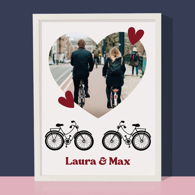 Foto Und Unterschrift: Radfahrerpaar - Druck Mit Rahmen 30X40