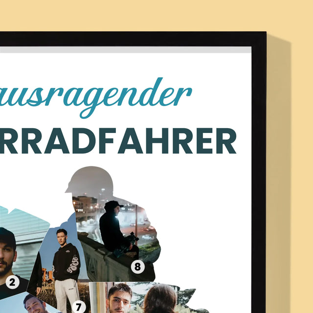 Form-Collage: Herausragender Motorradfahrer - Druck Mit Rahmen 30X40