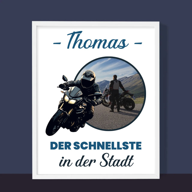 Foto Und Unterschrift: Der Schnellste In Der Stadt - Druck Mit Rahmen 30X40