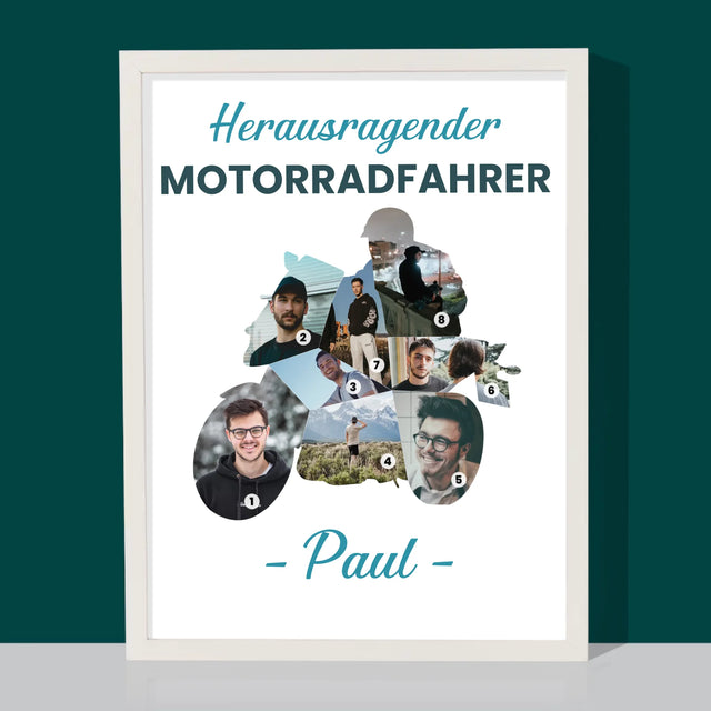 Form-Collage: Herausragender Motorradfahrer - Druck Mit Rahmen 30X40
