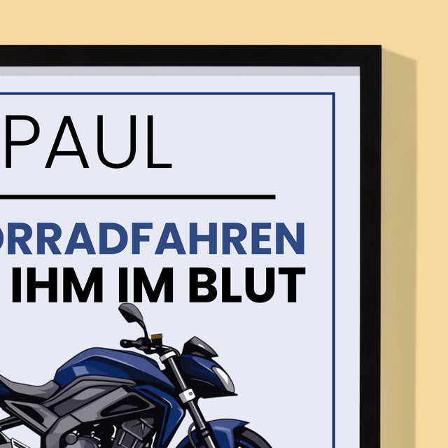 Fotocollage: Motorradfahren Liegt Ihm Im Blut - Druck Mit Rahmen 30X40