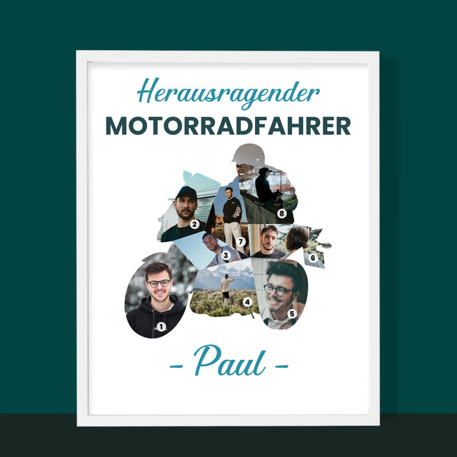 Form-Collage: Herausragender Motorradfahrer - Druck Mit Rahmen 30X40