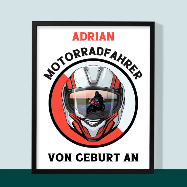 Foto Und Unterschrift: Motorradfahrer Von Geburt An - Druck Mit Rahmen 30X40