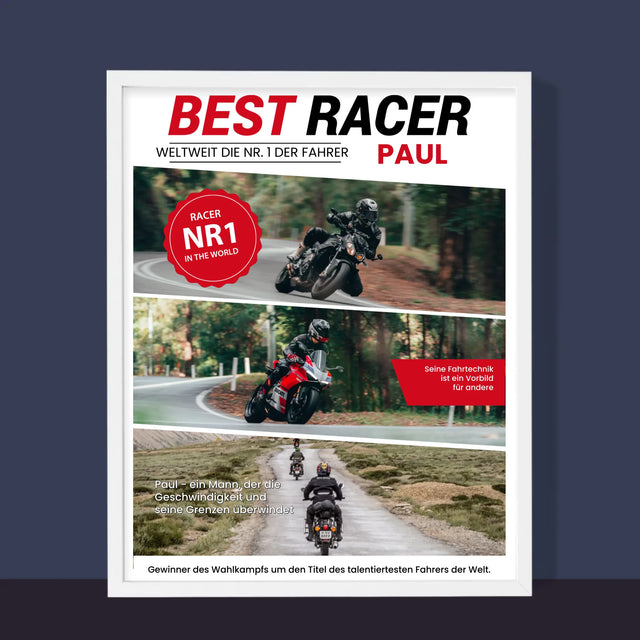 Magazin-Cover: Bester Rennfahrer - Druck Mit Rahmen 30X40