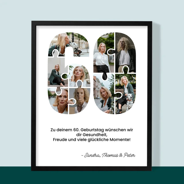 Form-Collage: 60. Geburtstag Puzzle - Druck Mit Rahmen 30X40