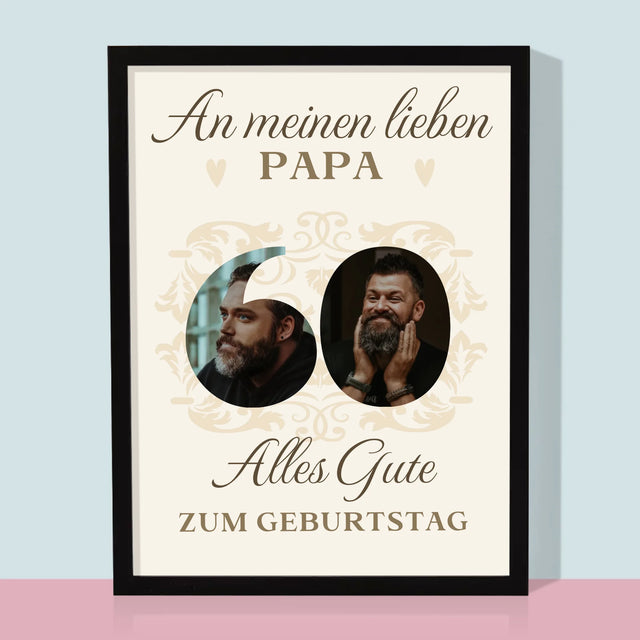 Buchstaben-Collage: An Meinen Lieben Papa Zum 60. Geburtstag - Druck Mit Rahmen 30X40
