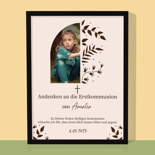 Foto Und Unterschrift: Erste Heilige Kommunion Blätter - Druck Mit Rahmen 30X40