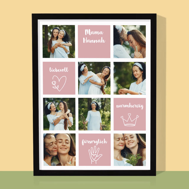 Fotocollage: Eigenschaften Einer Mama - Druck Mit Rahmen 30X40