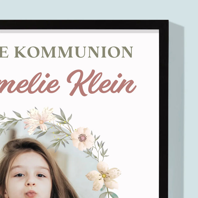 Foto Und Unterschrift: Erstkommunion Blumen - Druck Mit Rahmen 30X40