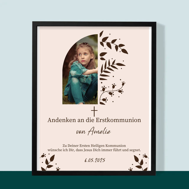 Foto Und Unterschrift: Erste Heilige Kommunion Blätter - Druck Mit Rahmen 30X40