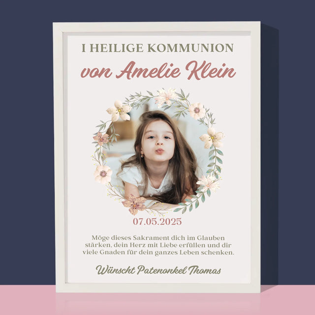 Foto Und Unterschrift: Erstkommunion Blumen - Druck Mit Rahmen 30X40