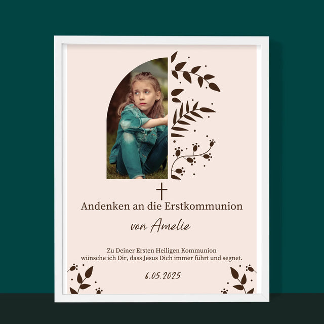 Foto Und Unterschrift: Erste Heilige Kommunion Blätter - Druck Mit Rahmen 30X40