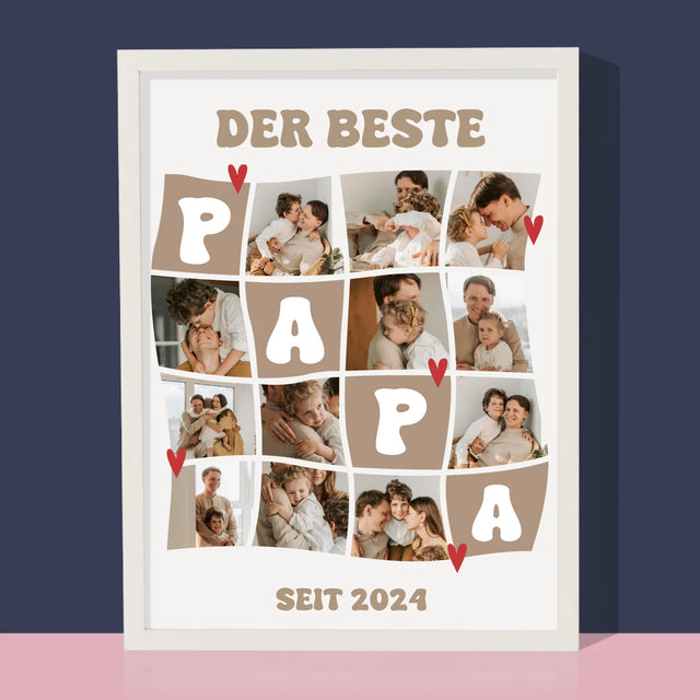 Fotocollage: Bester Papa Kacheln - Druck Mit Rahmen 30X40