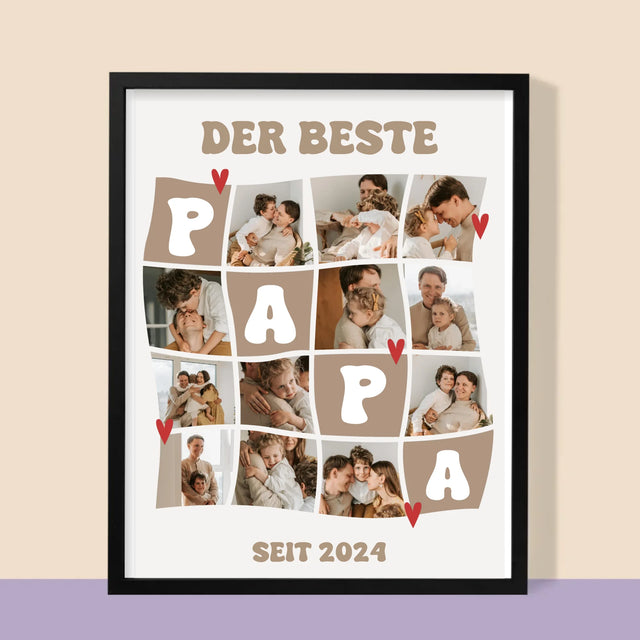 Fotocollage: Bester Papa Kacheln - Druck Mit Rahmen 30X40