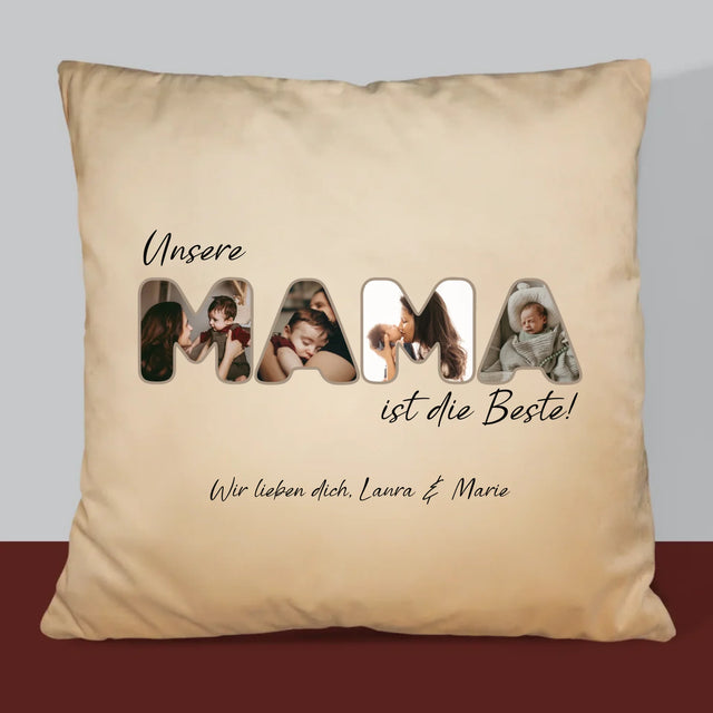 Buchstaben-Collage: Unsere Mama Ist Die Beste - Kissen