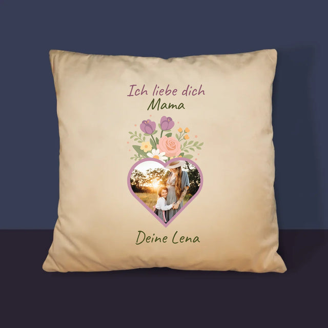 Foto Und Unterschrift: Ich Liebe Dich, Mama, Blumen - Kissen