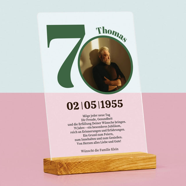 Foto und Beschriftung: 70. Geburtstag Widmung - Acrylglasdruck | DE