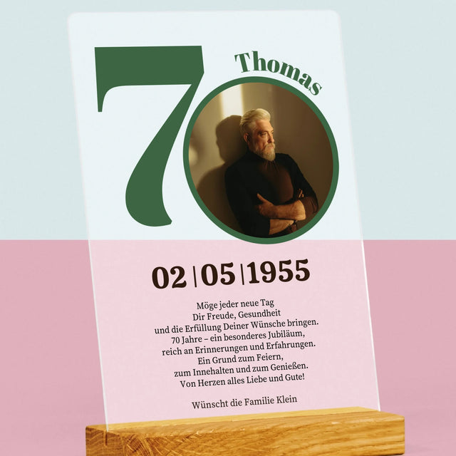 Foto und Beschriftung: 70. Geburtstag Widmung - Acrylglasdruck | DE