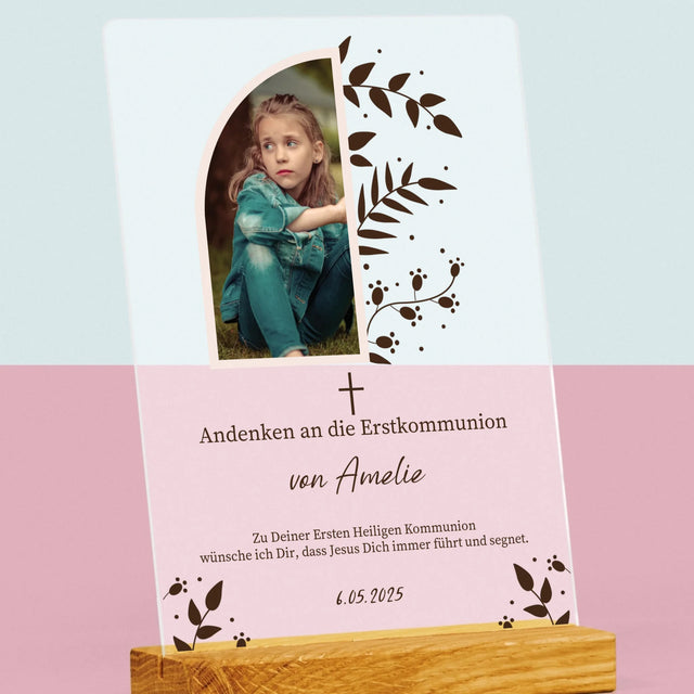 Foto Und Unterschrift: Erste Heilige Kommunion Blätter - Druck Auf Acrylglas