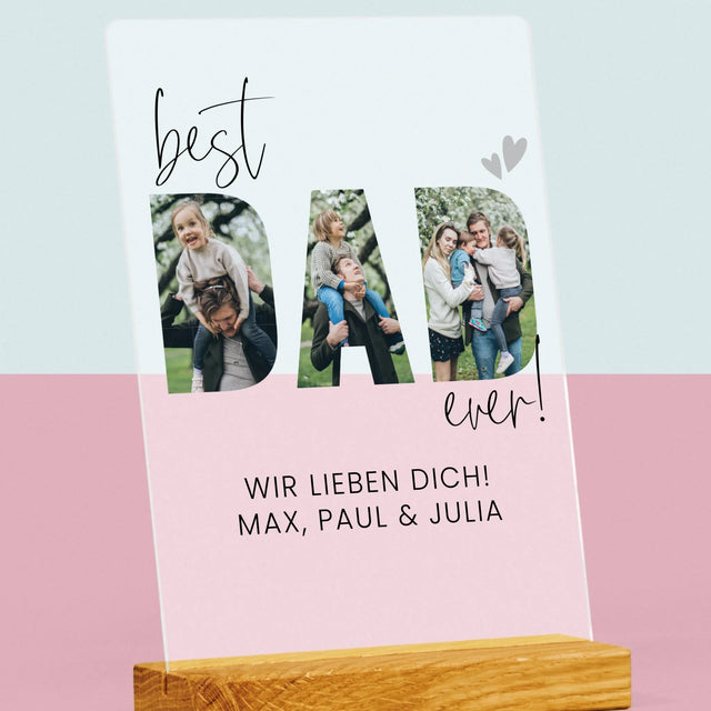 Buchstaben-Collage: Best Dad Ever Mit Unterschrift - Druck Auf Acrylglas