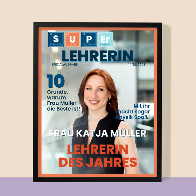 Magazin-Cover: Super Lehrer(In) - Druck Mit Rahmen 30X40