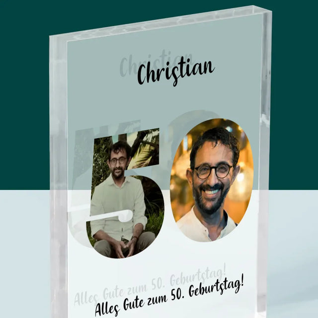 Buchstaben-Collage: 50. Geburtstag - Acrylblock