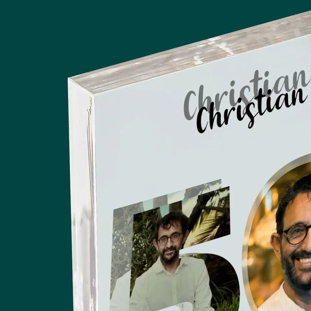 Buchstaben-Collage: 50. Geburtstag - Acrylblock