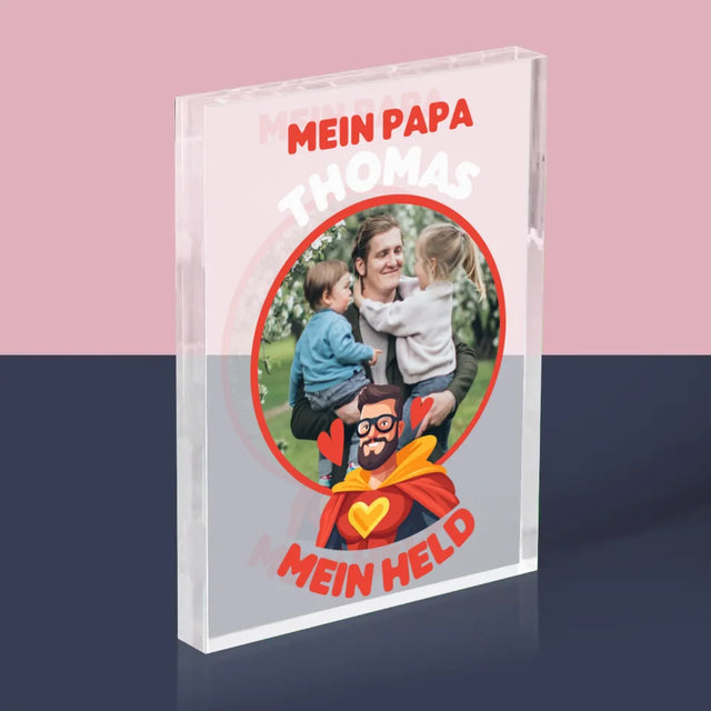 Foto Und Unterschrift: Papa, Mein Held - Acrylblock