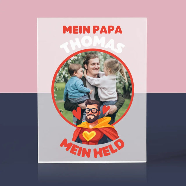 Foto Und Unterschrift: Papa, Mein Held - Acrylblock