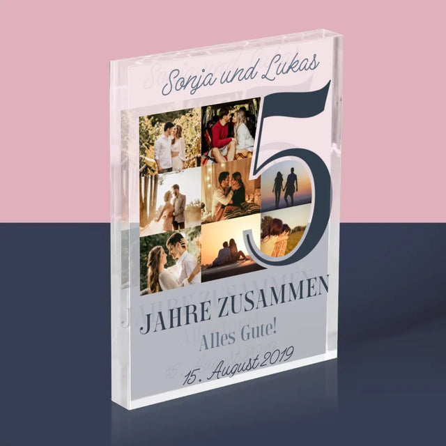 Fotocollage: 5 Jahre Zusammen - Acrylblock
