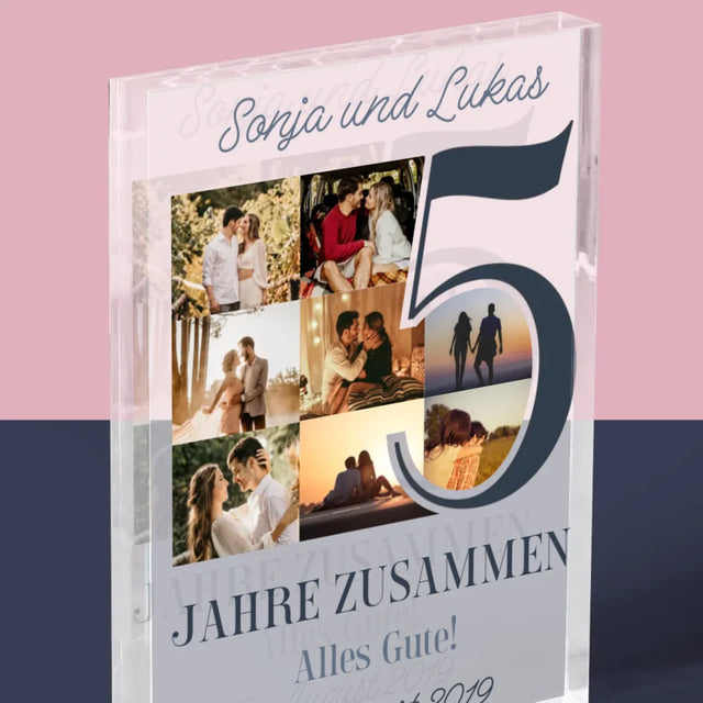 Fotocollage: 5 Jahre Zusammen - Acrylblock