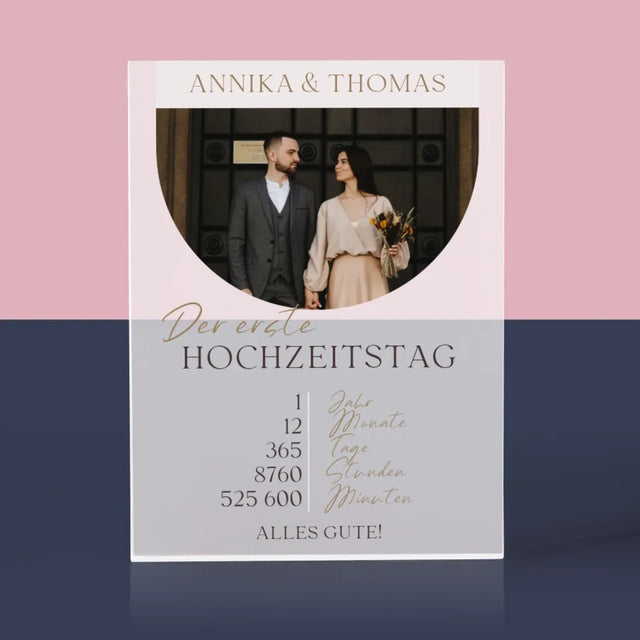 Foto Und Unterschrift: Erster Hochzeitstag - Acrylblock