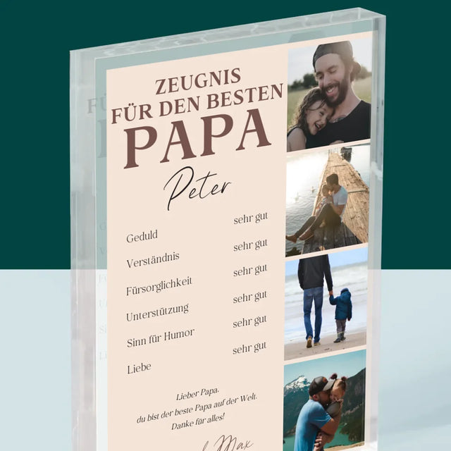 Fotocollage: Papa-Zeugnis - Acrylblock