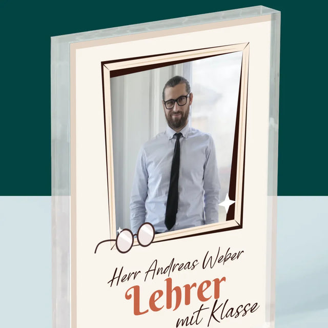 Foto Und Unterschrift: Lehrer Mit Klasse - Acrylblock