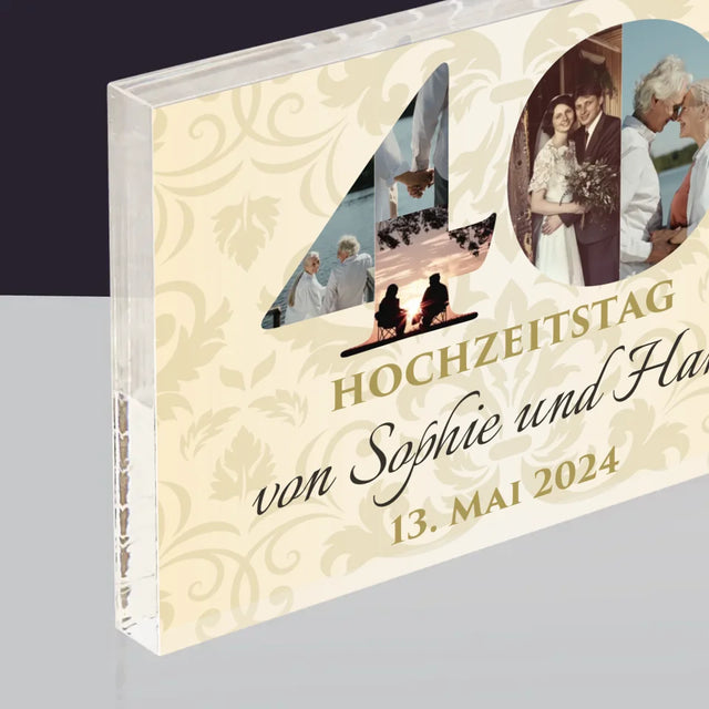 Buchstaben-Collage: 40. Hochzeitstag - Acrylblock