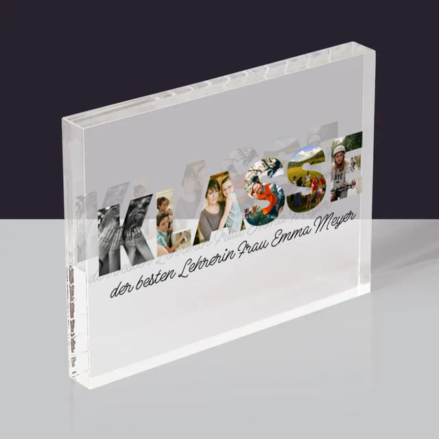 Buchstaben-Collage: Klasse - Acrylblock
