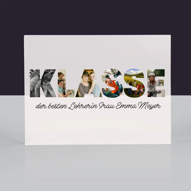 Buchstaben-Collage: Klasse - Acrylblock