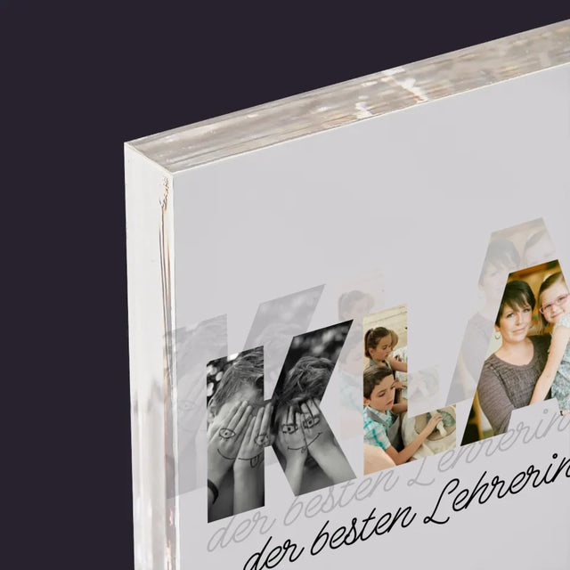 Buchstaben-Collage: Klasse - Acrylblock