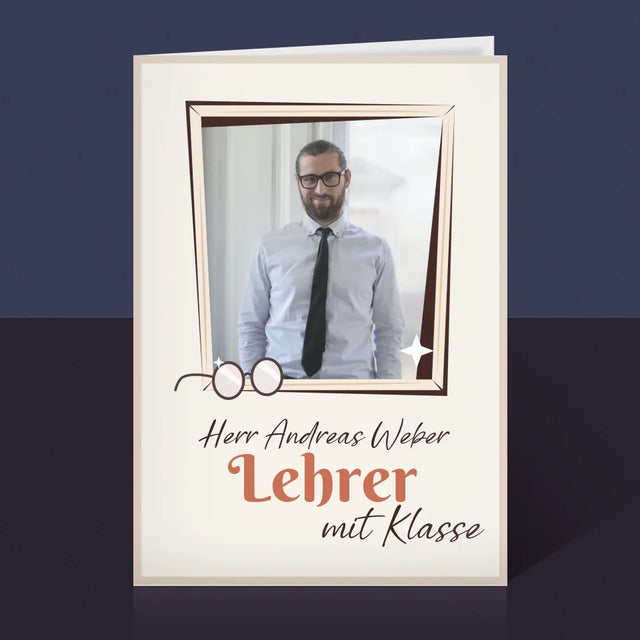 Foto Und Unterschrift: Lehrer Mit Klasse - Glückwunschkarte