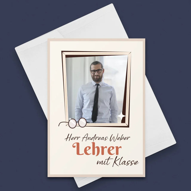 Foto Und Unterschrift: Lehrer Mit Klasse - Glückwunschkarte