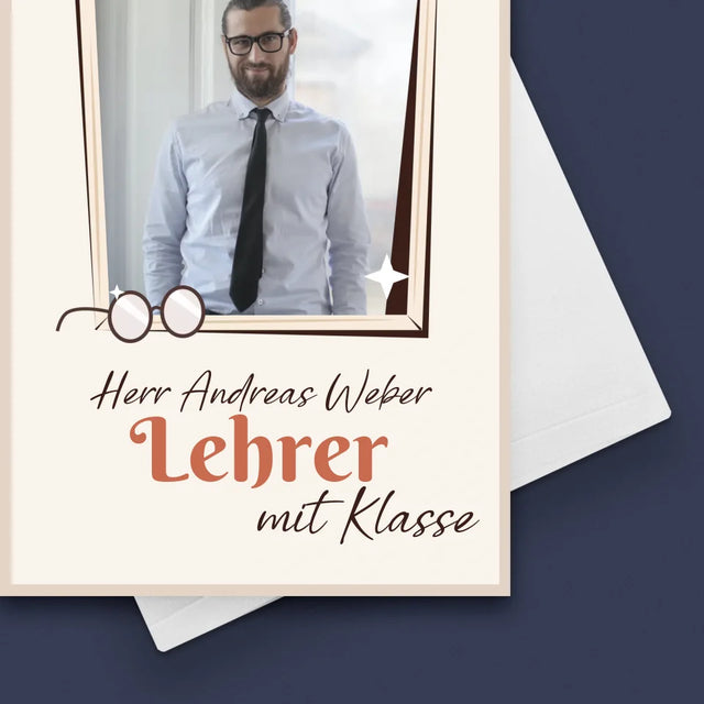 Foto Und Unterschrift: Lehrer Mit Klasse - Glückwunschkarte
