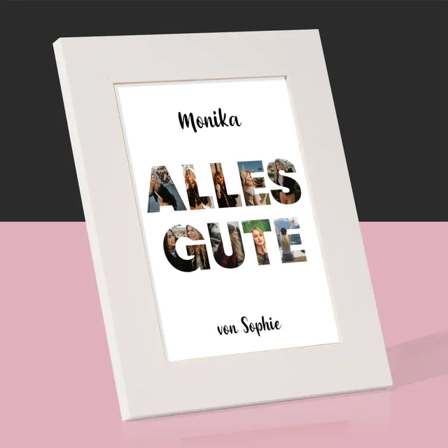 Buchstaben-Collage: Alles Gute - Bilderrahmen