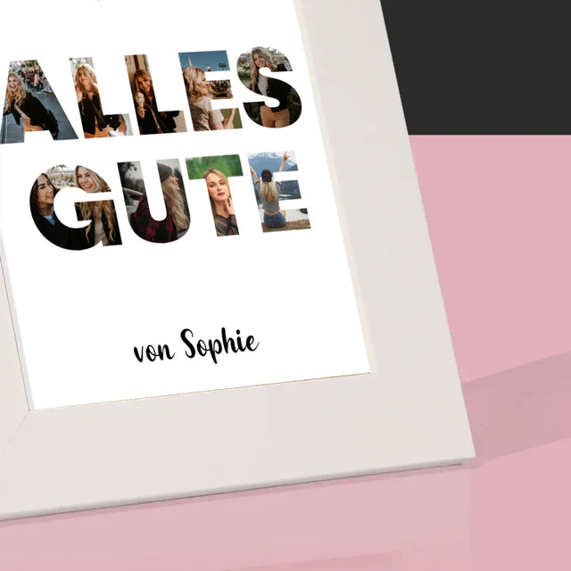 Buchstaben-Collage: Alles Gute - Bilderrahmen