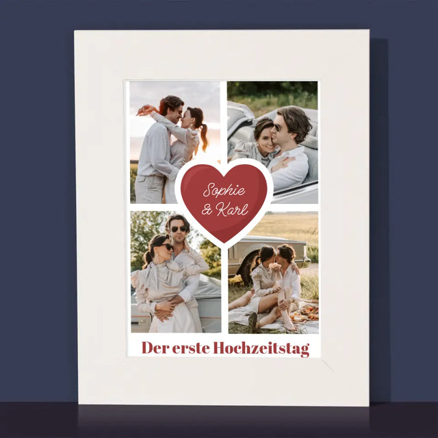 Fotocollage: Erster Hochzeitstag Herz - Bilderrahmen