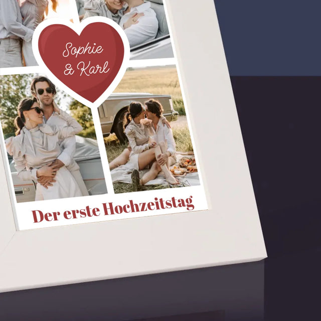 Fotocollage: Erster Hochzeitstag Herz - Bilderrahmen