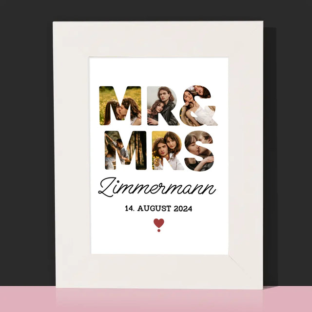 Buchstaben-Collage: Mr&Mrs - Bilderrahmen