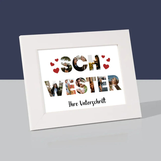 Buchstaben-Collage: Schwester - Bilderrahmen