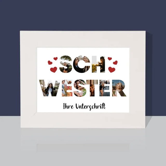 Buchstaben-Collage: Schwester - Bilderrahmen