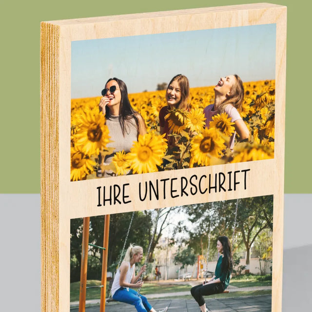 Fotocollage: 2 Fotos Und Unterschrift - Druck Auf Holz