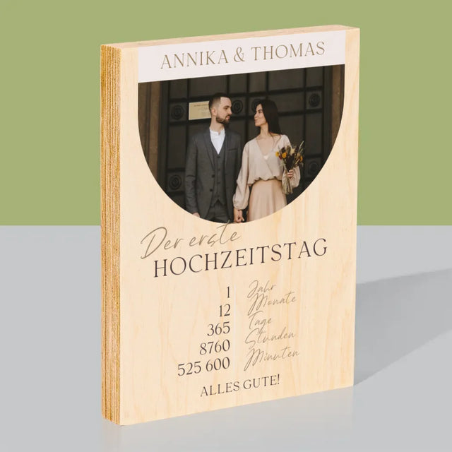 Foto Und Unterschrift: Erster Hochzeitstag - Druck Auf Holz